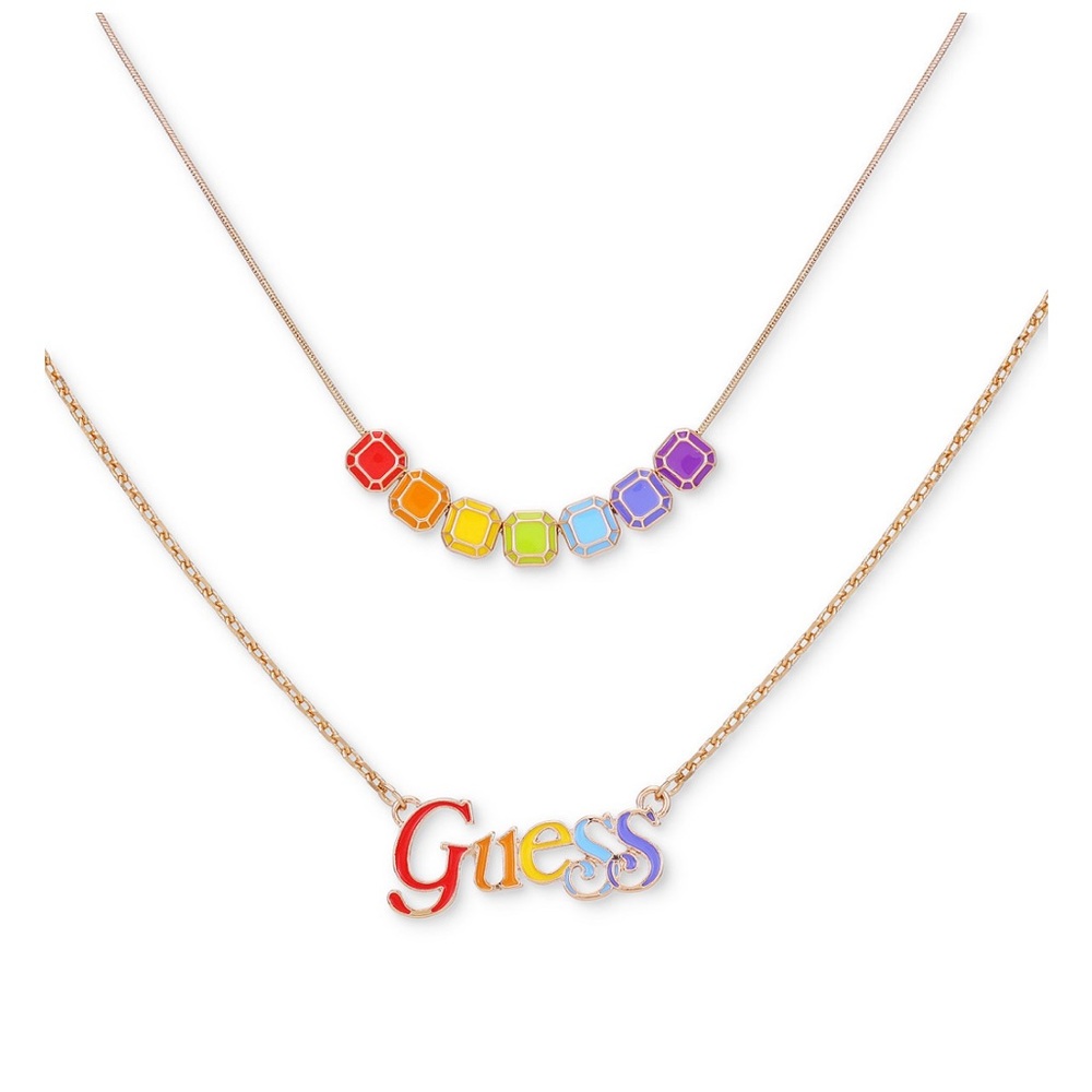 NEW!! GUESS Gold-Tone Rainbow Logo Two-Row Necklace